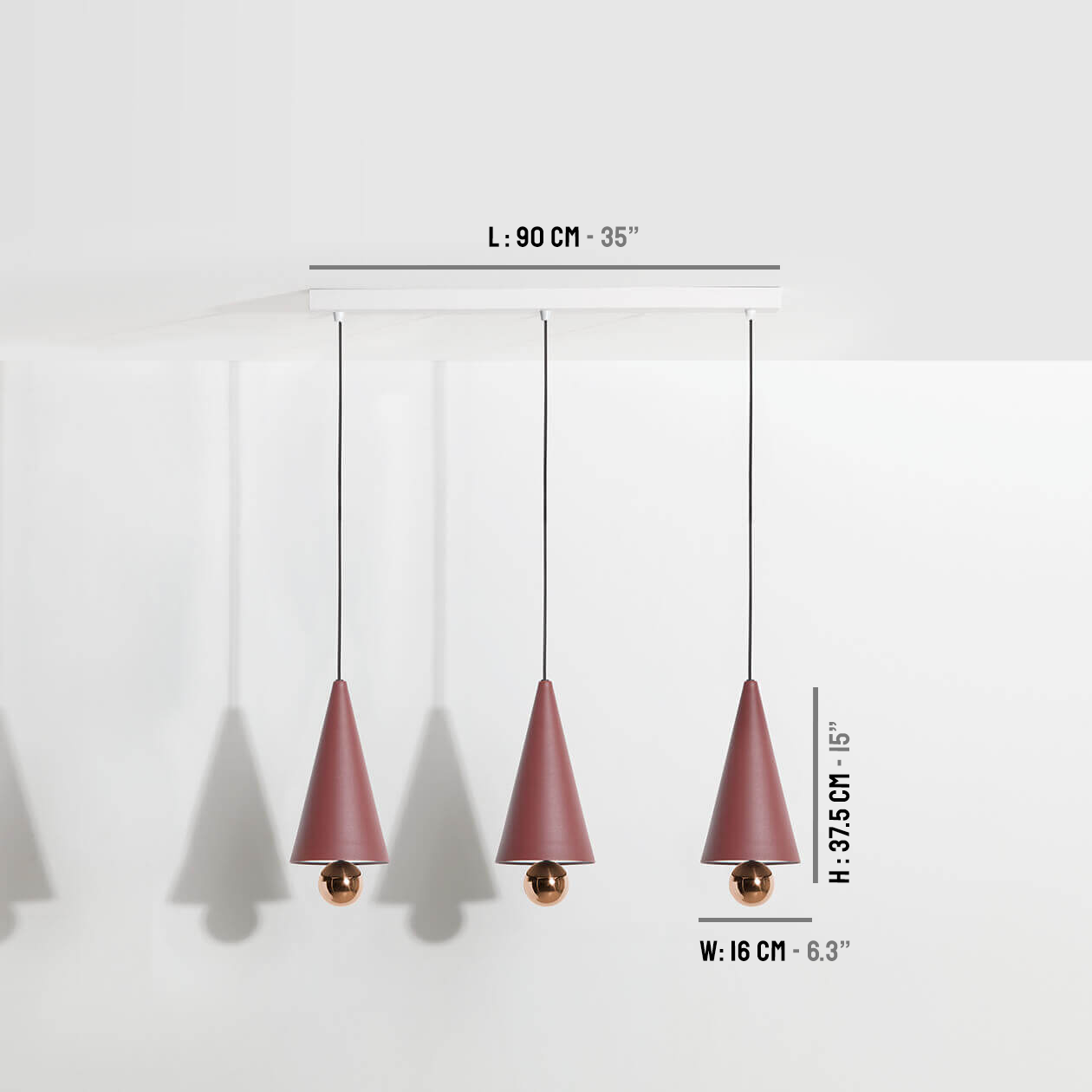Suspension-moderne-3-pendants-Cherry-LED-brun-rouge-Petite-Friture-dimensions