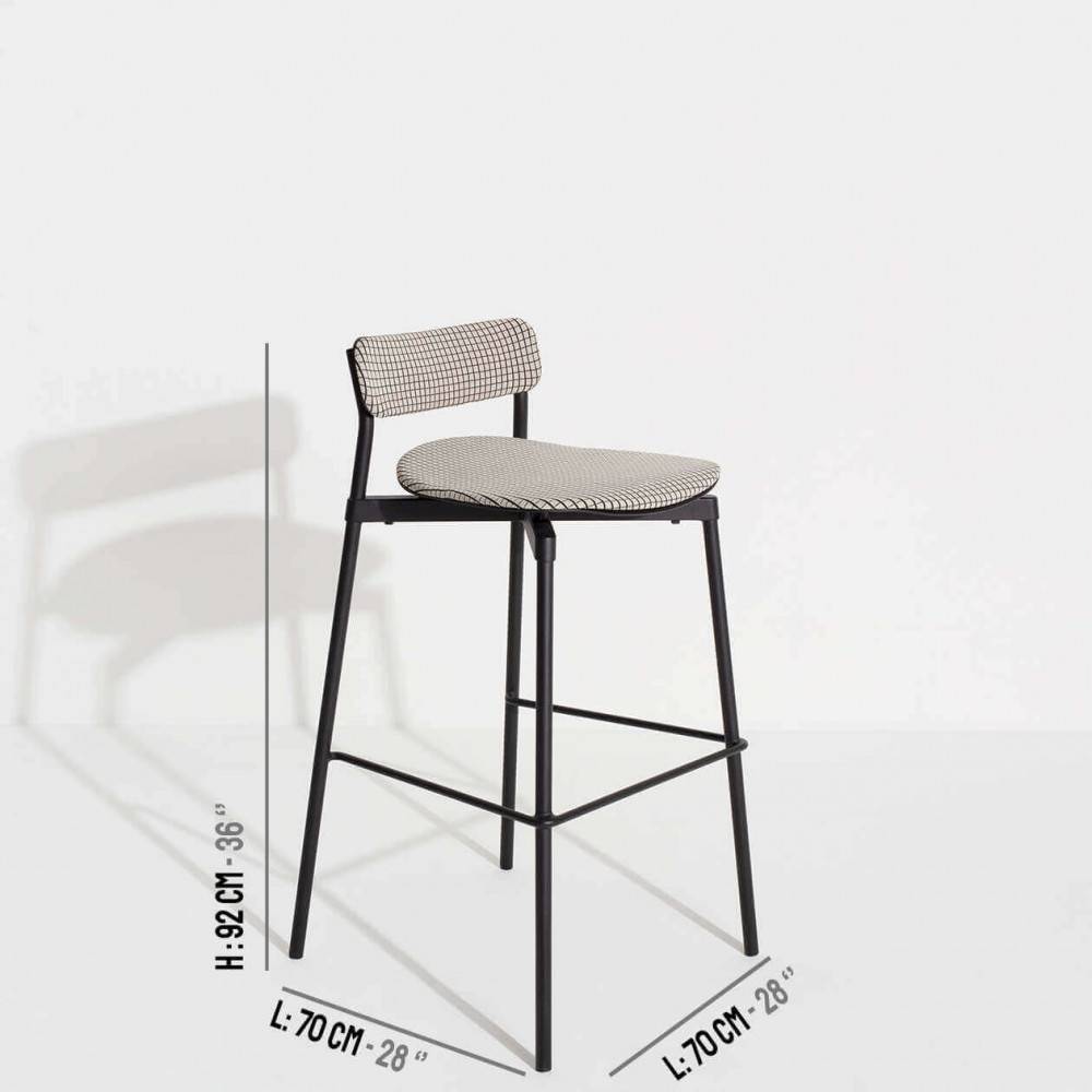 White Upholstered Bar Stool with dimensions - Petite Friture