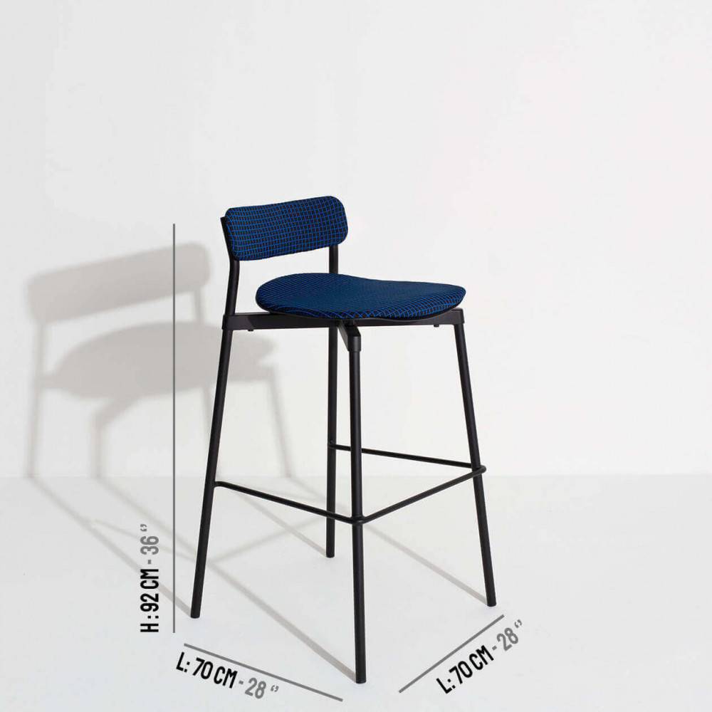 Blue Upholstered Bar Stool  with dimensions- Petite Friture
